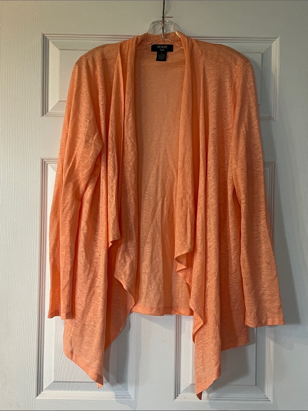 Verve Ami 100% linen Peach Open-Front Waterfall Cardigan